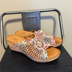 Spring Step Leather Wedge Slide Sandals Women’s Cutout EU 41 US 9.5/10  Comfort